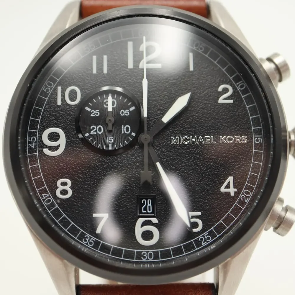 Michael Kors Hangar Mens 45mm Chronograph Watch Brown Leather MK7068 New Battery